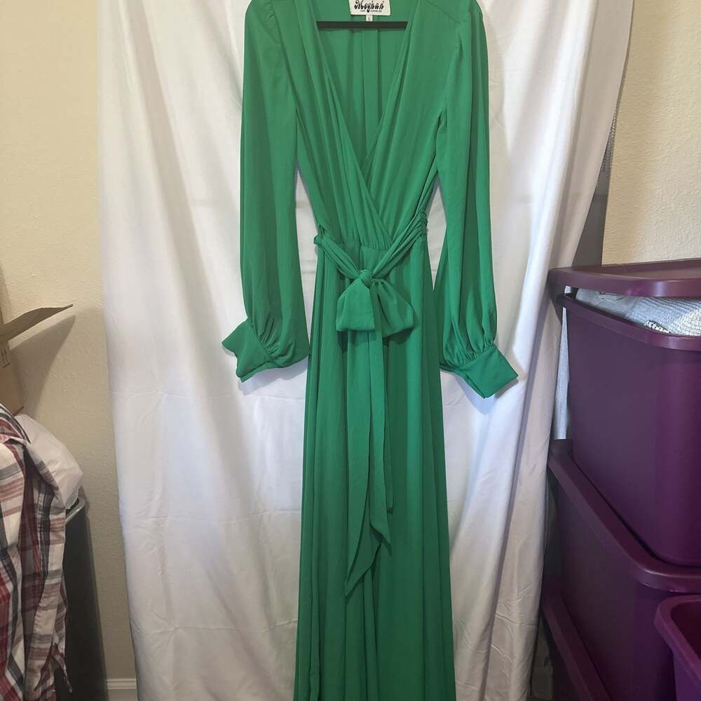Meghan LA Emerald Lilypad Surplice Maxi Dress